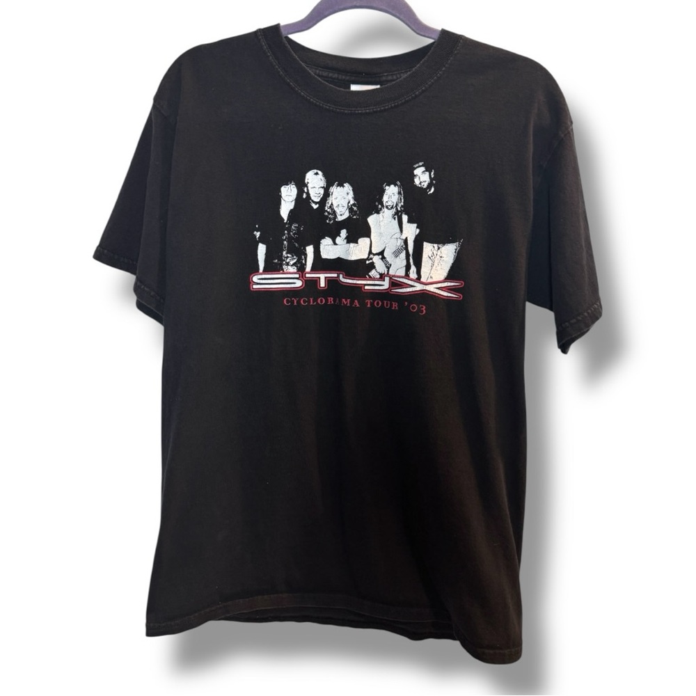 Vintage Y2K Styx Cyclorama 2003 Tour Size M Black Short Sleeve Band T-Shirt